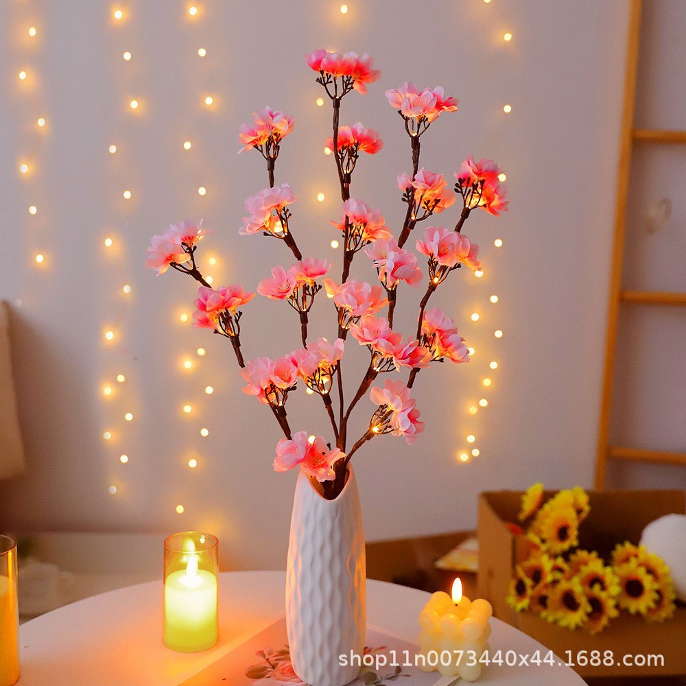 仿真樱花树枝灯北欧房间卧室布置创意夜灯民宿装饰LED插花灯串
