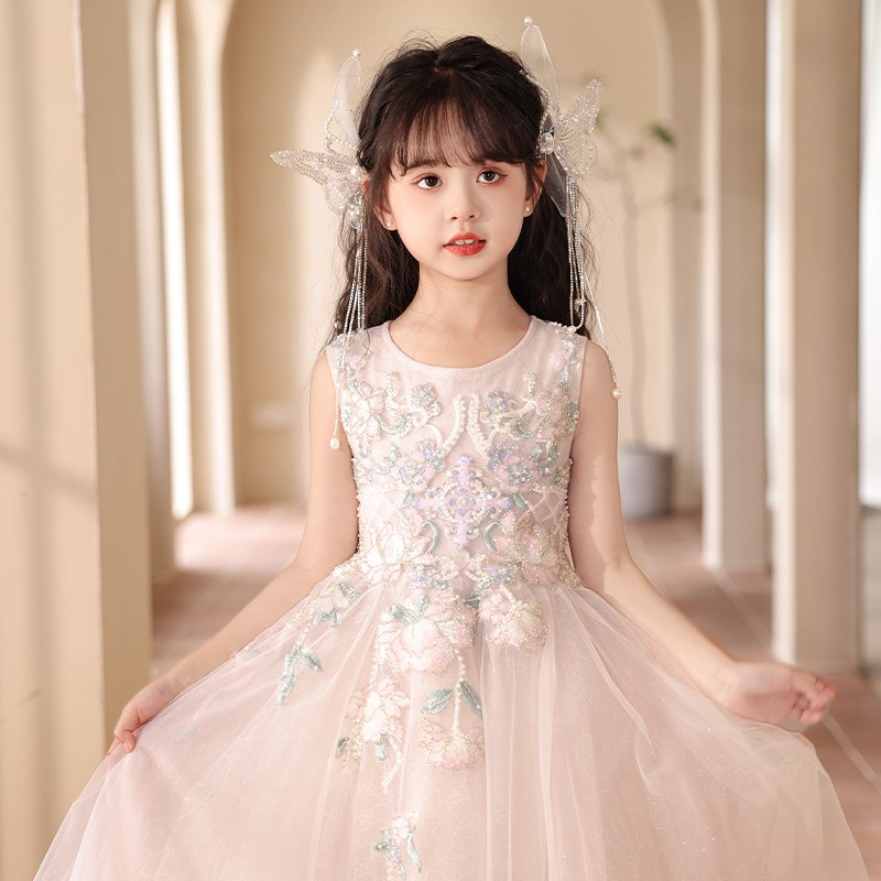 女童礼服新款粉色轻奢洋气钢琴演奏生日主持走秀表演齐地公主长裙
