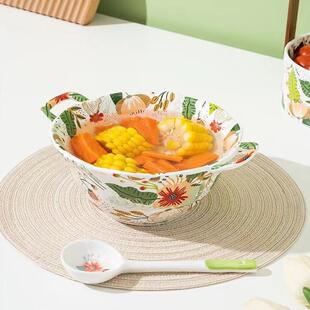 寿司盘家用把手沙拉水果碗糖 2TOE田园风七彩云花餐具双耳防烫套装