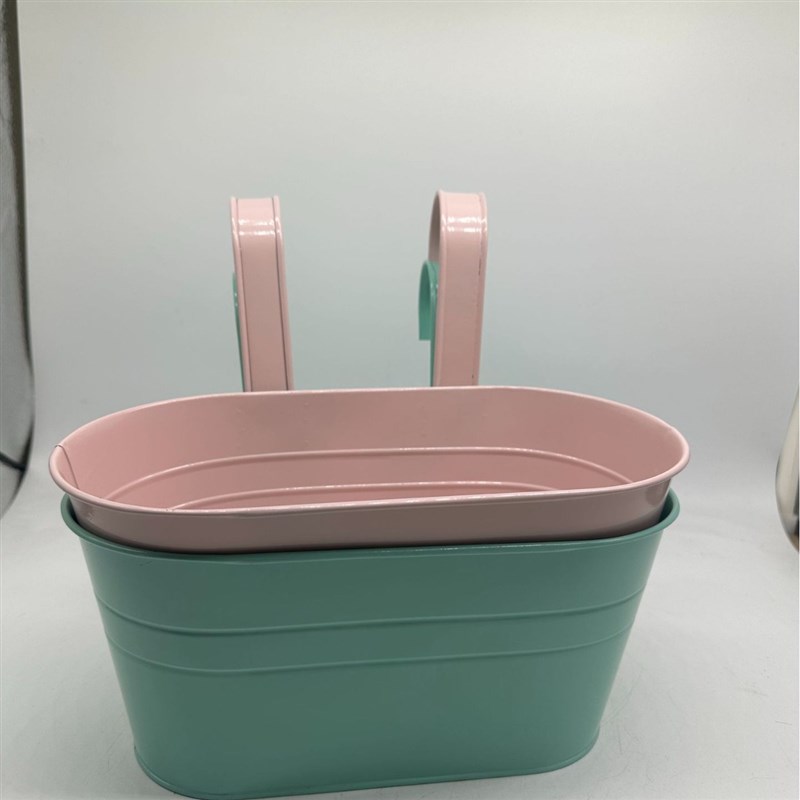 可拆卸双挂钩椭圆花盆 阳台栏杆栅栏两用悬挂式金属花盆挂桶