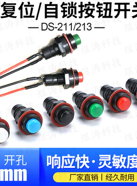 DS-211/DS213 圆形带线按钮开关带自锁无锁自复位小按键 开孔10MM