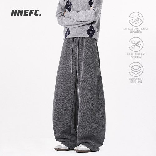 NNEFC美式复古麦穗提花休闲裤男秋冬潮牌宽松加厚阔腿裤百搭长裤