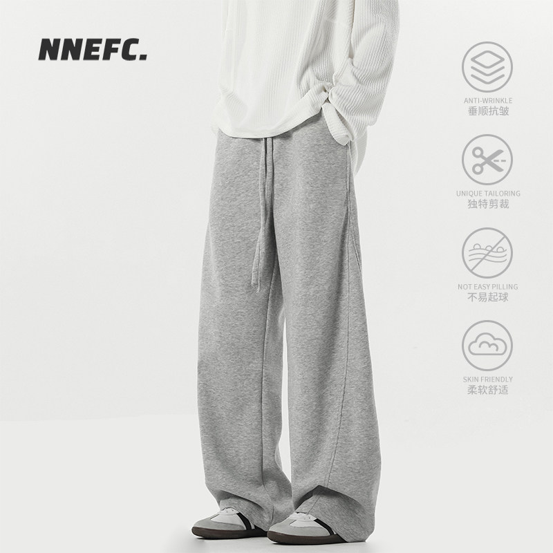 NNEFC美式高街弯刀卫裤男女同款春秋季灰色宽松直筒重磅休闲裤