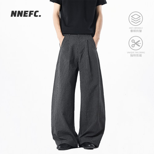 NNEFC老钱风黑色格纹裤男女长裤