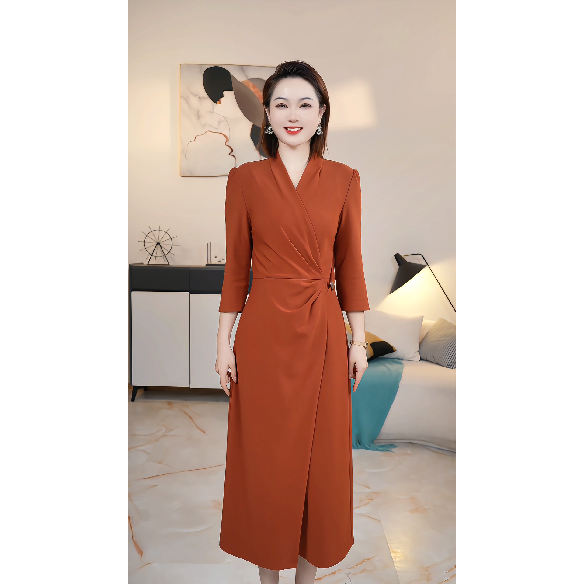 【撤柜清仓】J秋冬气质通勤高级感扭结收腰显瘦连衣裙 J41