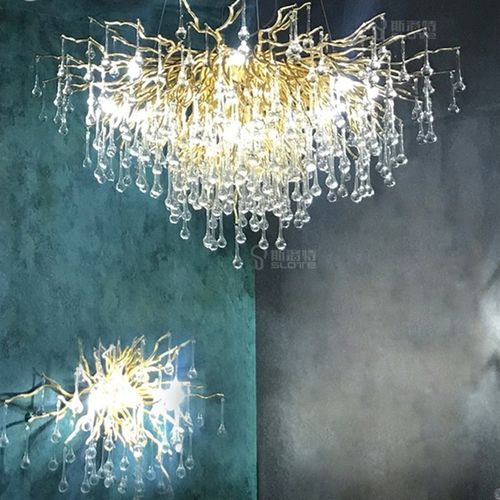 餐厅灯法式轻奢新款主灯水晶灯水滴树枝客厅餐厅奢华别墅水晶吊灯