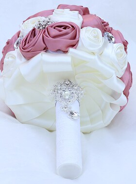 欧式新娘手捧花缎带玫瑰卷水钻仿真新娘手捧花束婚庆用品W373A
