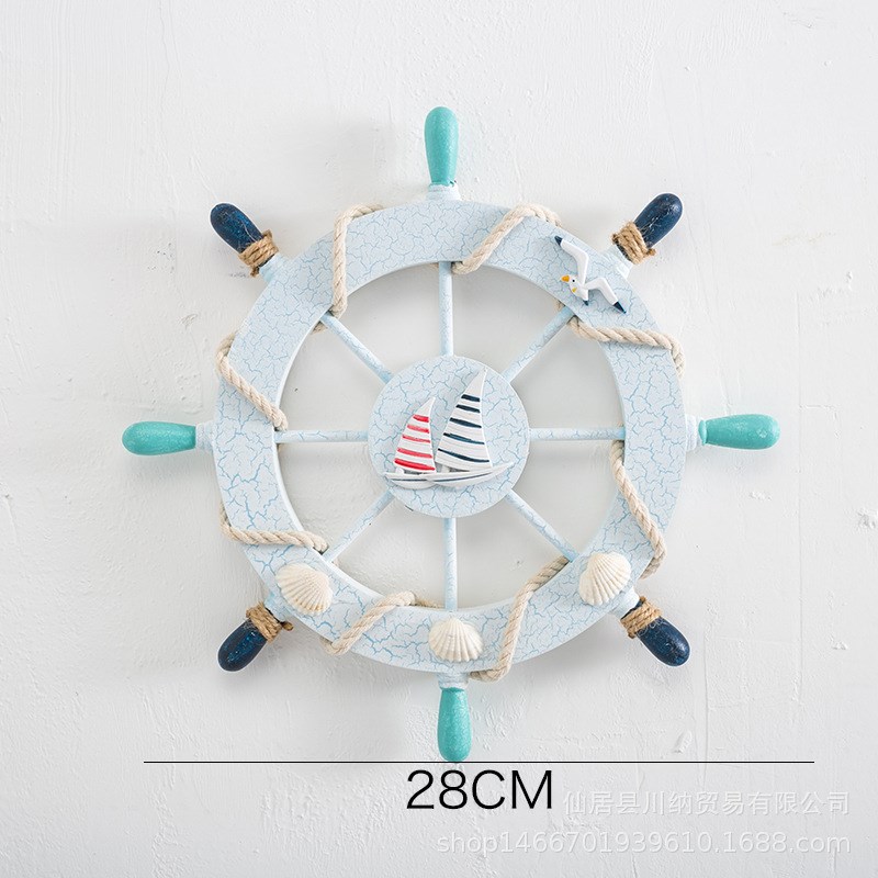 地中海风格装饰摆件挂饰木质裂纹船舵方向盘实木工艺品28公分舵手