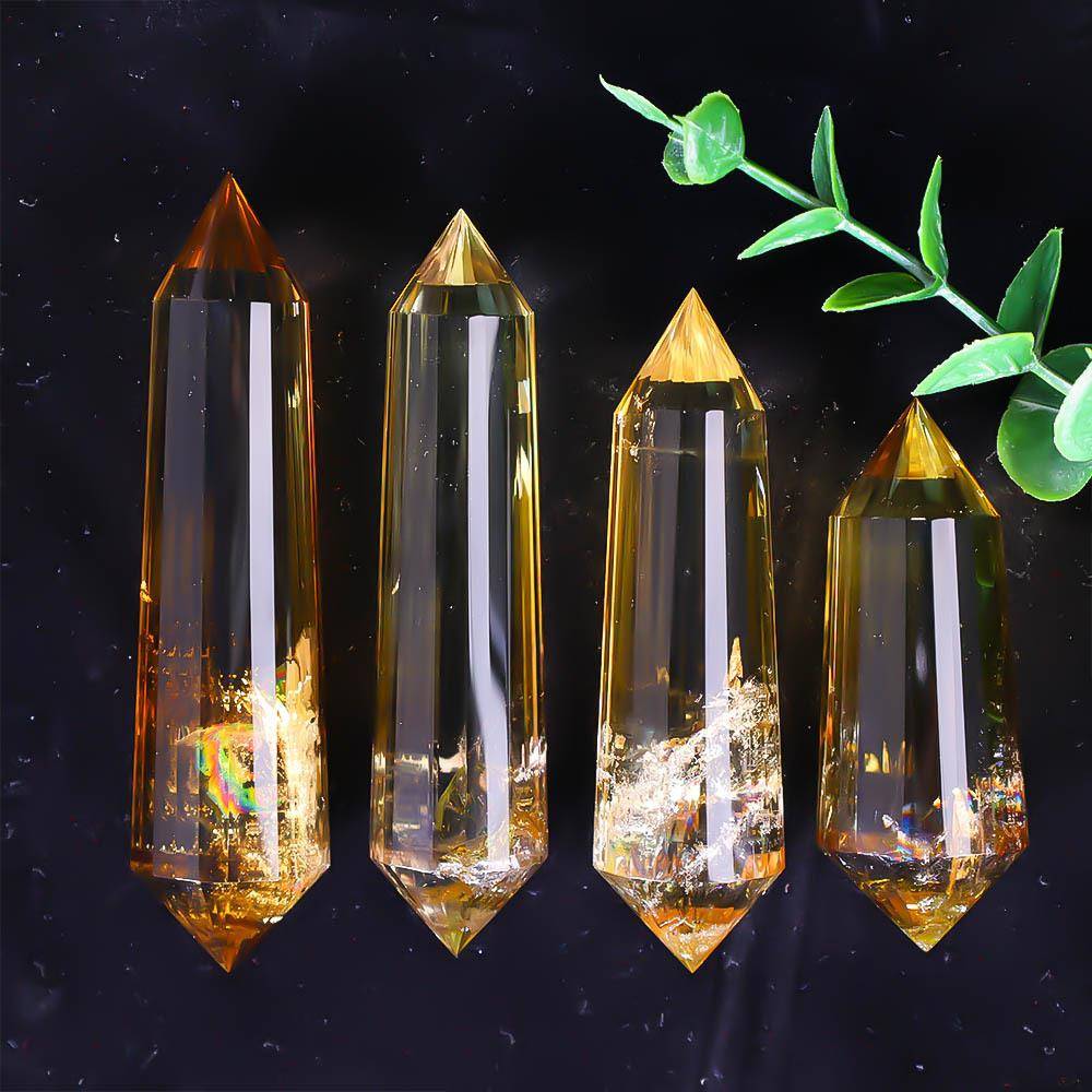 天热黄水晶沃格尔双尖柱瑜伽水晶多面柱24面多棱水晶柱灵摆