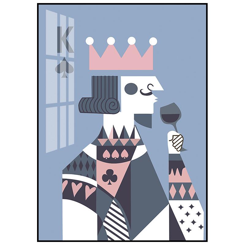 国王皇后北欧风格棋牌室装饰画娱乐室挂画客厅玄关晶瓷工艺壁画