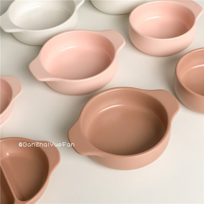 马克龙陶瓷碗哑光带耳小碗双耳小碗单柄碗分格盘儿童宝贝碗家庭套