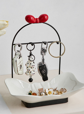 奶油风可爱鞋柜入户玄关挂钥匙收纳盒摆件客厅桌面装饰托盘置物架