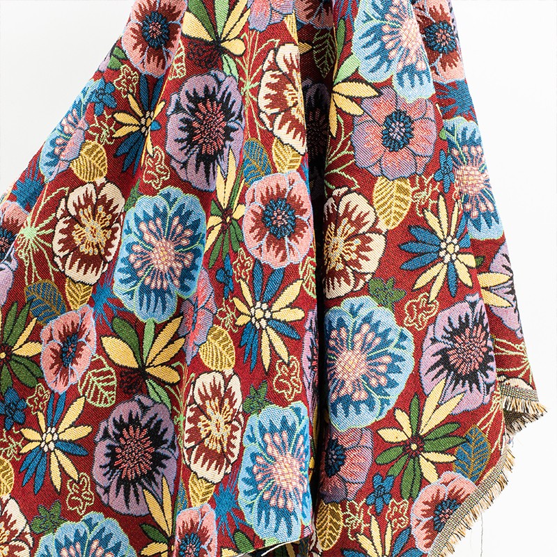 油画提花红色硬挺廓形梵高艺术织花面料春秋外套半裙包包布料