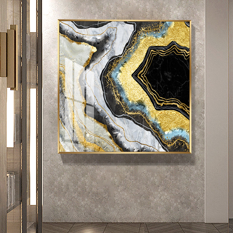 镶钻晶瓷画晶钻水晶轻奢客厅挂画正方形玄关装饰画餐厅3d立体浮雕图片