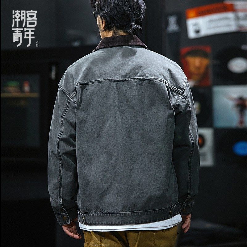 2024新款春秋夹克男士宽松大码外套男装美式工装帆布底特律上衣,男装,夹克,淘宝优惠券,粉丝福利购,淘宝优惠卷