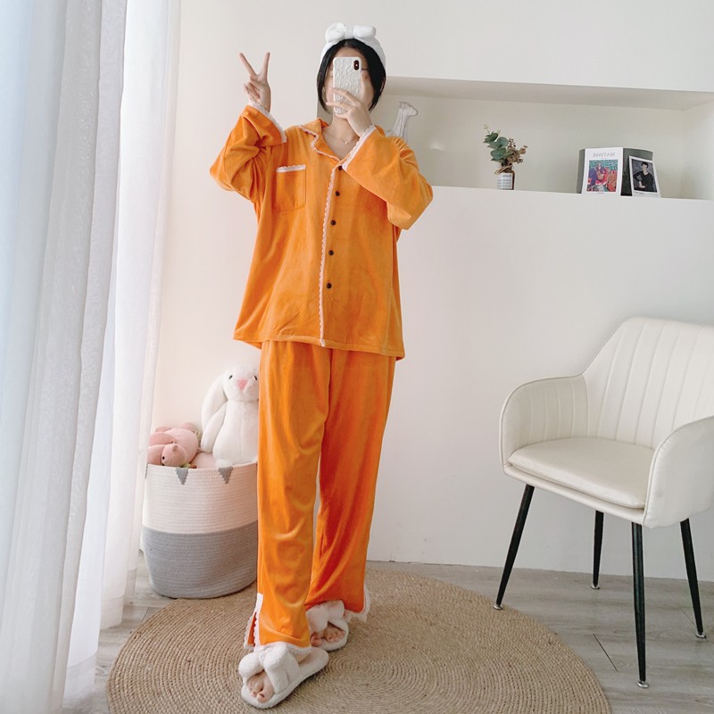 加大码花边开衫天鹅绒睡衣女宽松冬季胖MM200斤海岛绒家居服套装