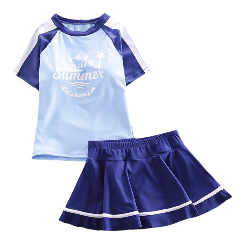 2023女童裙式泳衣平角10中大童分体游泳衣学生12儿童女孩泳装13岁