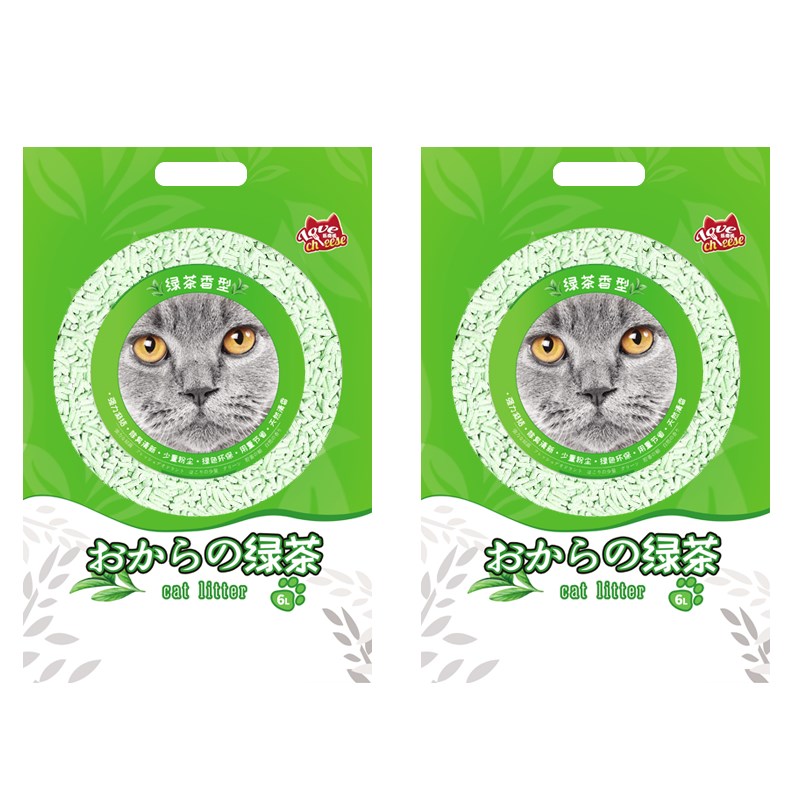 乐奇氏绿茶豆腐猫砂6L*2包除臭绿茶清新植物猫砂减少便臭结团猫砂