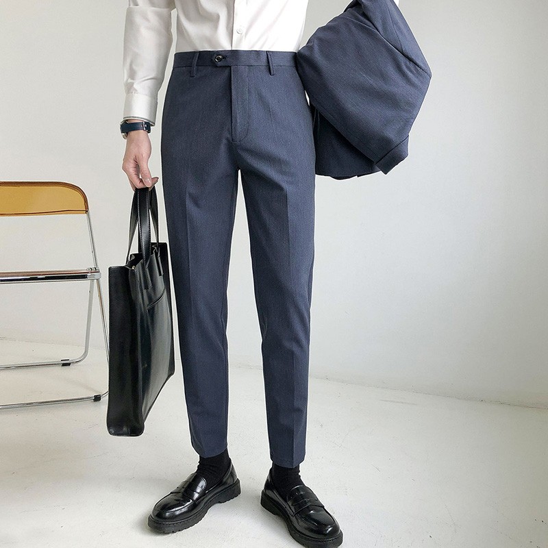 西裤男商务正装春秋加肥加大休闲裤修身九分裤男士胖子大码西服裤
