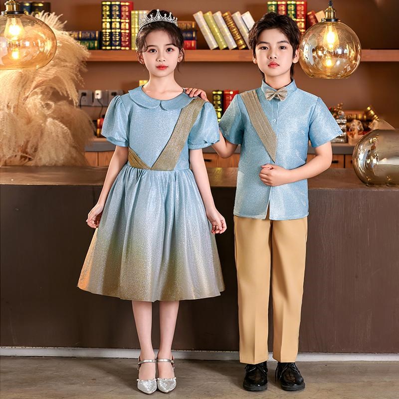 儿童合唱演出服男女童爱国演讲礼服小学生诗歌朗诵表演服舞蹈纱裙