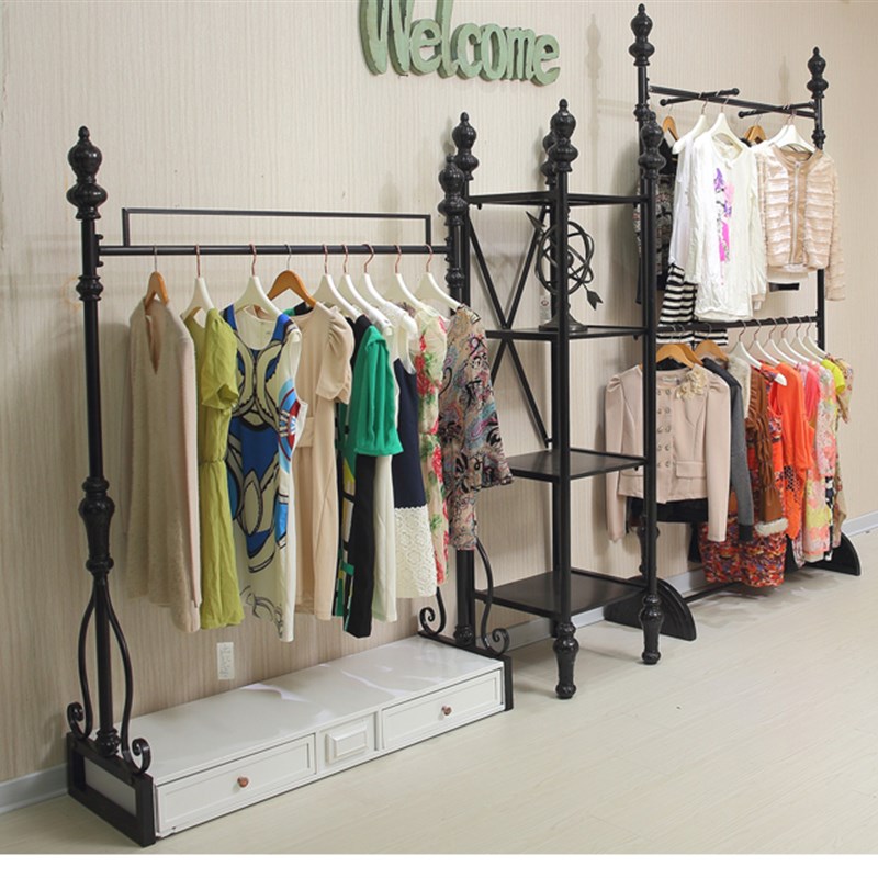 服装店铁艺服装货架落地式靠墙正侧挂衣架中岛架流水台展示架包邮