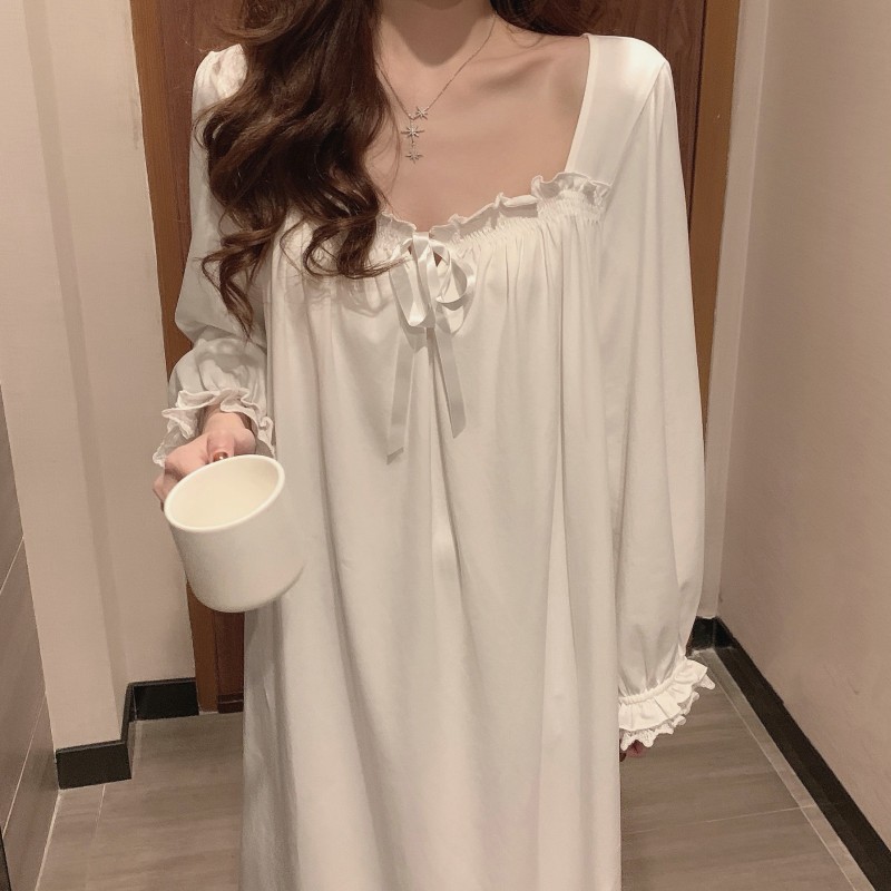 胖MM春秋款300斤宫廷风长袖睡衣女大码200蕾丝仙女宽松睡裙家居服