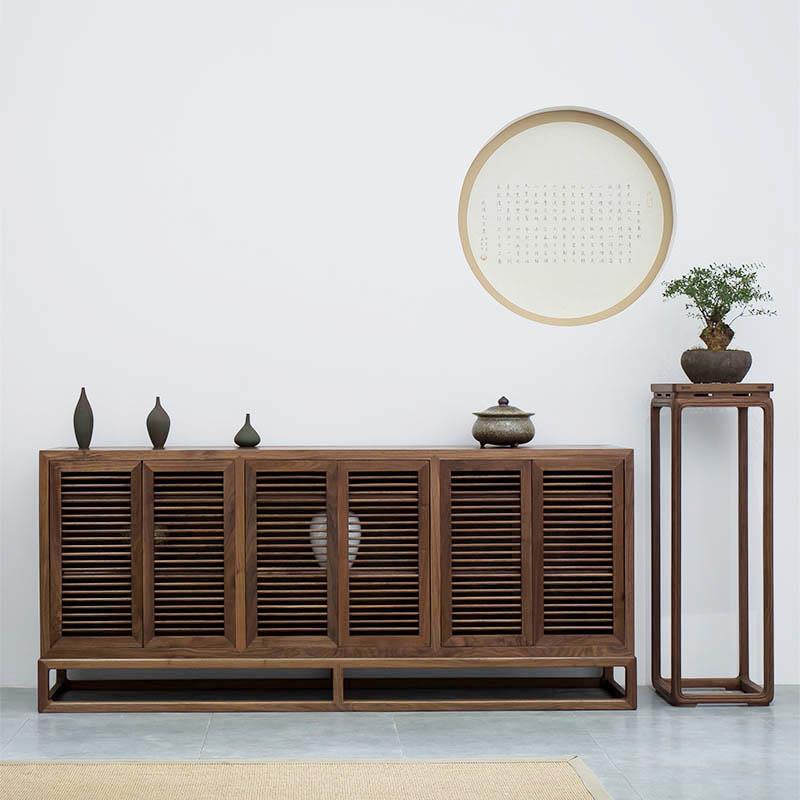 新中式餐边柜实原木客厅餐厅储物柜黑胡桃老榆木收纳柜家具