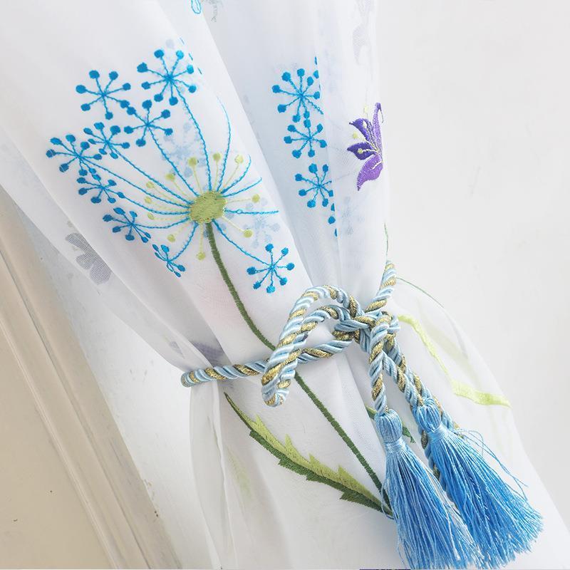 可订出口窗帘纱帘绣花刺绣半遮光阳台飘窗成品窗纱挂钩式简约新品