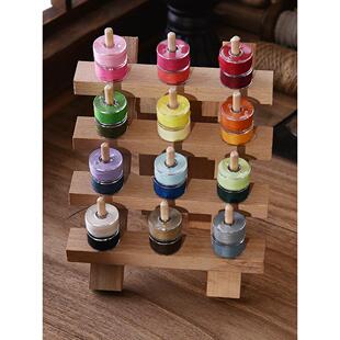 实木线轴架梭芯架缝纫线架子皮革线收纳木架可悬挂折叠手工工具套