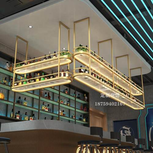 吧台吊架酒架吊柜餐厅轻奢装饰酒柜悬挂置物架酒水展示架铁艺定制