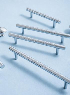 indoors意式极简手工锤纹银色柜门把手衣柜门鞋柜抽屉黄铜长拉手