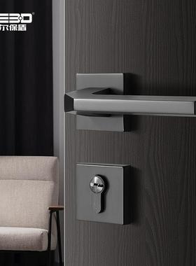 吉尔保盾北欧风灰黑色门锁室内卧室静音磁吸现代简约分体锁房门锁