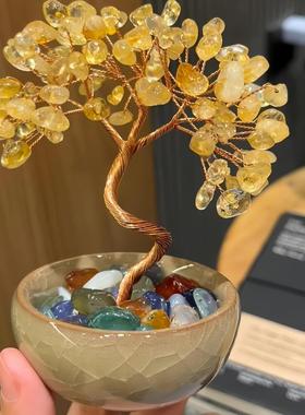 办公桌的小黄金水晶发财树摆件财宝树客厅公司店玄关乔迁开业送礼