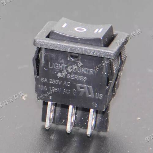 RB32双路六脚三档小船型开关黑色翘板开关R19A台湾亮群250V 6A