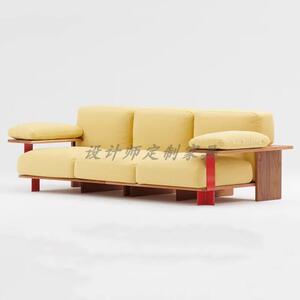 意式复实木沙发小户型轻奢代客厅现极简中古yt777777皮风金古属布