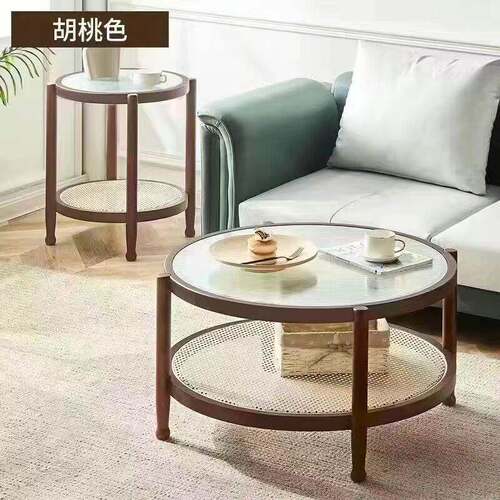 实木7087藤编餐玻璃茶组简合家用办公客厅几厅待客约现代休闲桌侘