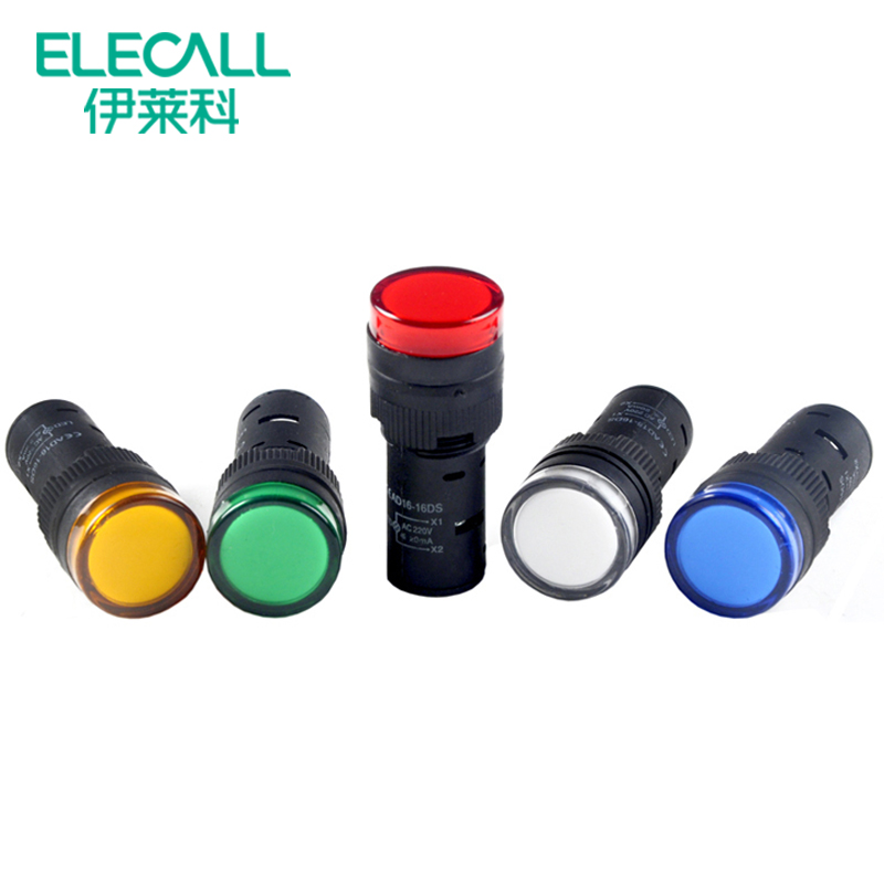 伊莱科信号灯电源直流交流通用AC/DC110v220V红绿黄白蓝LED指示灯
