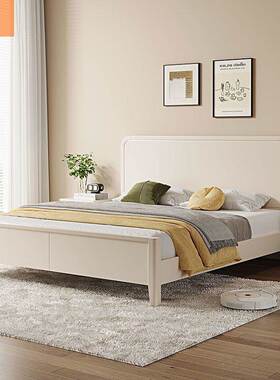 实厂木床现代简双HJV人约床工直销公寓民宿婚床家用床单人白色主