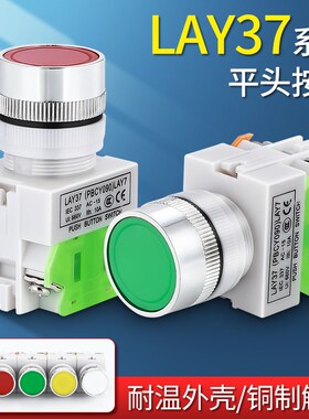 自复位按钮开关PBC LAY37-11BN平头按钮22MM自锁Y090常开常闭平钮