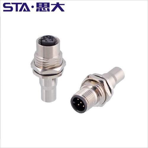M12连接器234D编码5B型68针12 17芯带屏蔽铜套法兰座公母航空插头
