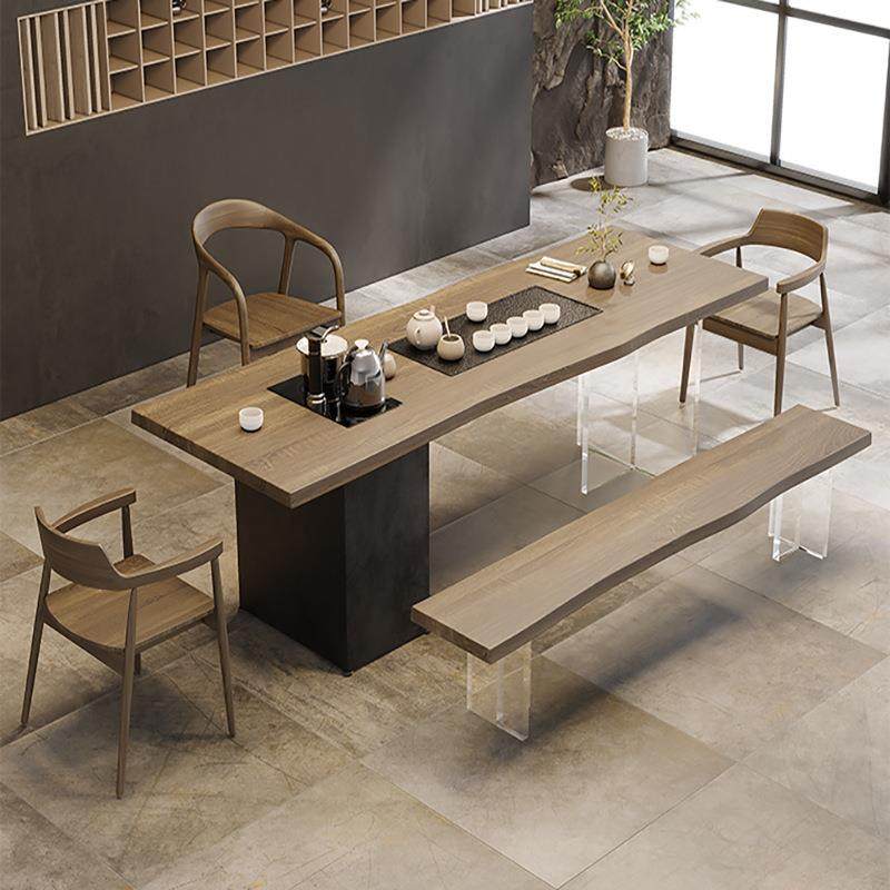 轻奢茶盘克茶台一泡茶桌木桌QP-25532面和特色亚力体桌腿大板茶桌