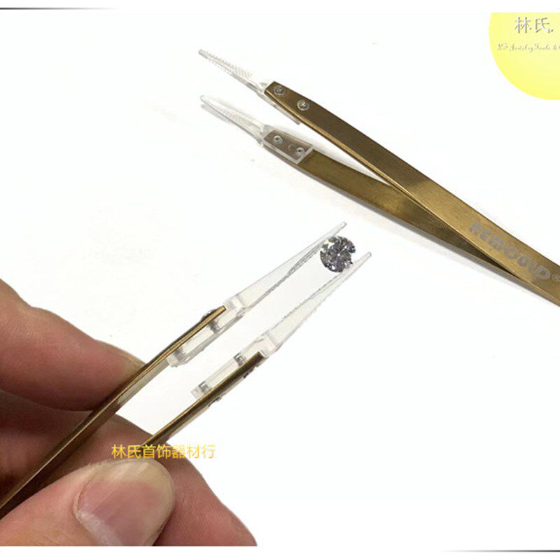 无色差宝石镊子 透明胶头带槽镊子 钻石珠宝拍照夹持镊子 不易刮