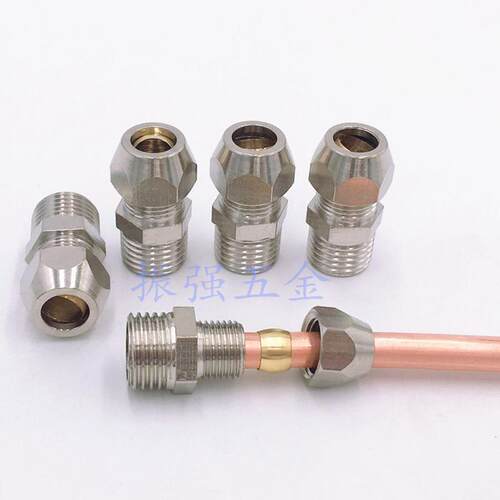 终端卡套接头铜管接头PC8mm-02/6-01/10-03/12-04分油管螺纹直通
