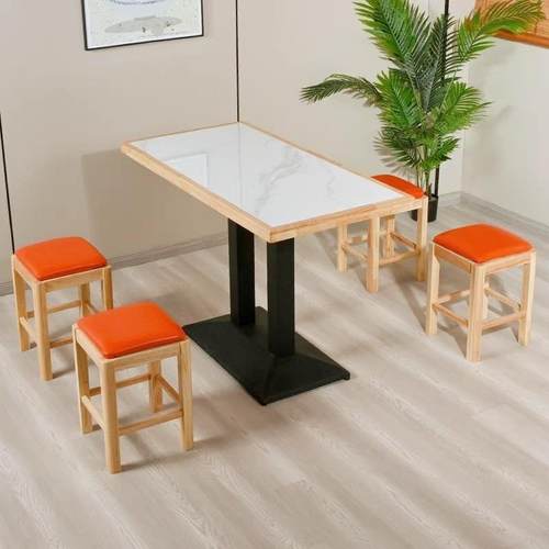 奶茶品店厅快餐桌椅烧101烤饮餐桌椅甜组合实木岩餐板商用餐小吃