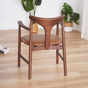 意式 极实木餐椅椅中古单人扶手GC048靠背设计厅师咖简啡椅书桌椅