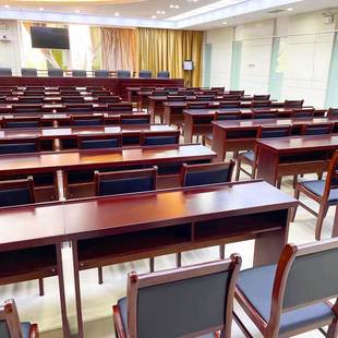 会议室会木议党合桌椅组条桌双人位油HB 001漆皮员培训教室长条桌