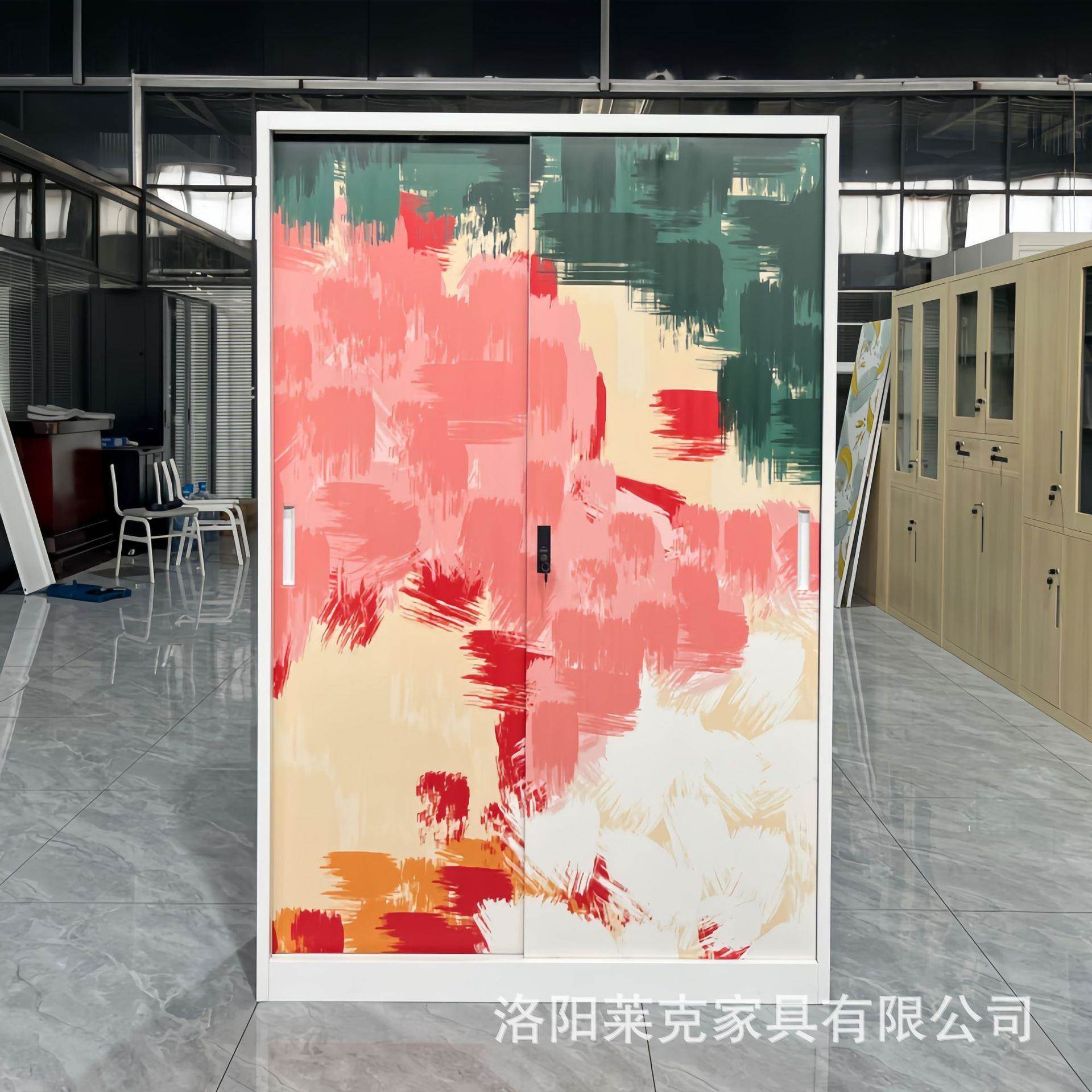 铁皮印花柜衣柜带锁制家卧室推用拉门儿童花衣柜印344收纳钢储物
