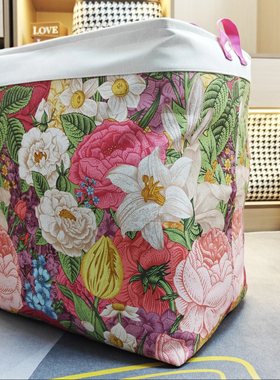 双拉链款带钢圈三层加厚帆布收纳袋带盖衣服被子可折叠收纳整理箱