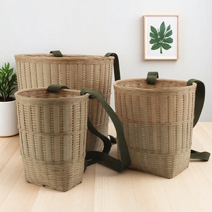 竹编背篓买菜背箩竹筐采摘茶舞蹈道具收纳篮