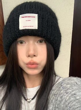 红色毛线帽子女秋冬保暖防寒针织冷帽2026新款大头围显脸小帽子潮